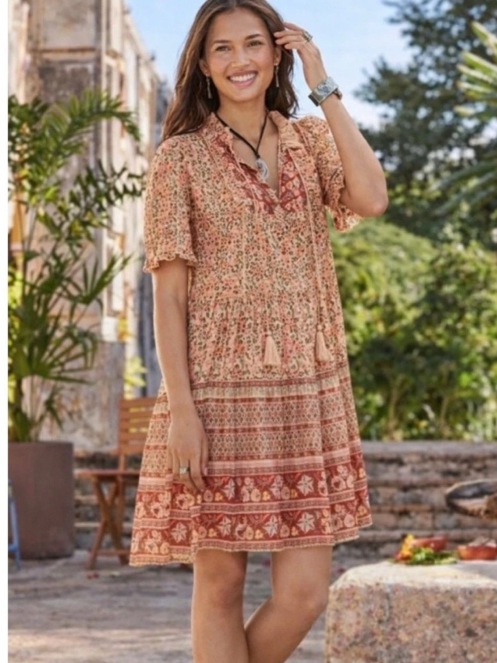 Sundance Fields of Beauty Floral Boho Tiered Dress (slip missing)Size S NWOT